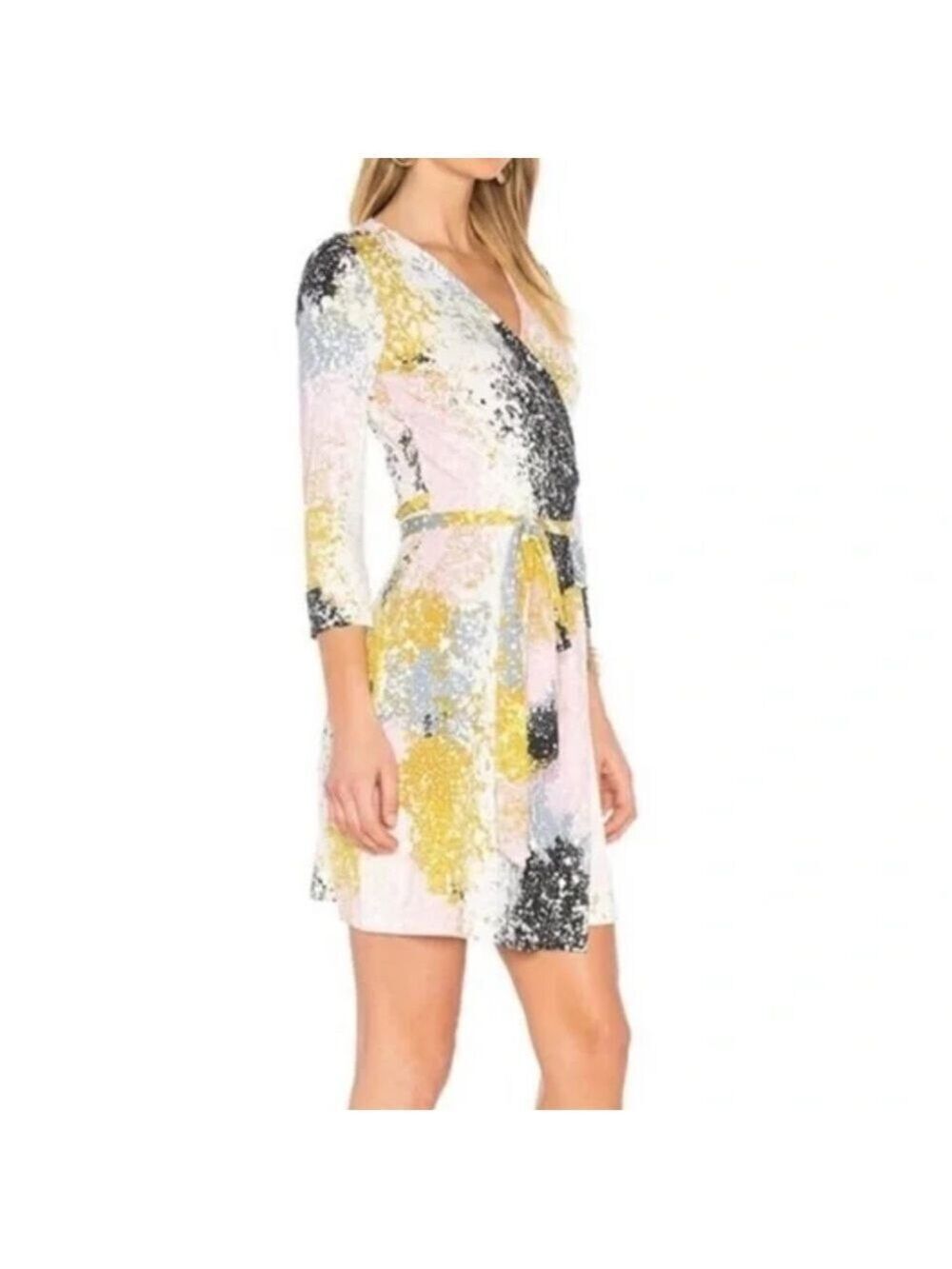 DIANE VON FURSTENBERG Julian Two 100% silk wrap mini dress splatter print size 2